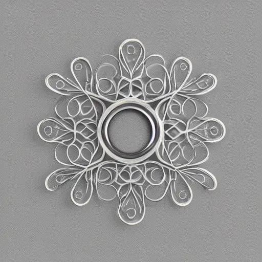 Image similar to filigree nordic jewelry isolated on white background and a flower in the background, refraction, occlusion, keyshot render, octane render, vray render