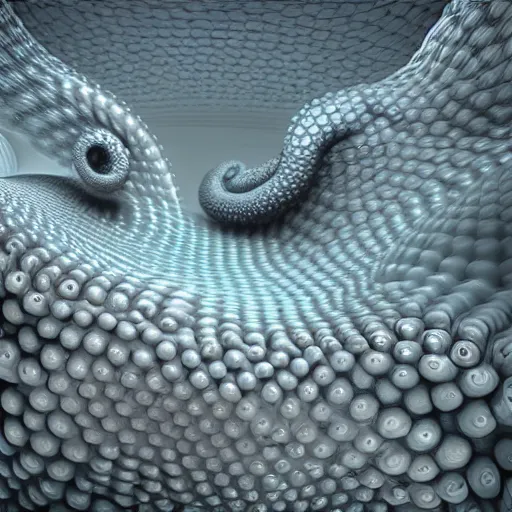 Image similar to hyperrealism computer simulation visualisation of parallel universe octopuses in surreal scene from art house movie from future by caravaggio rendered in mandelbulb 9 d and blender and octane render