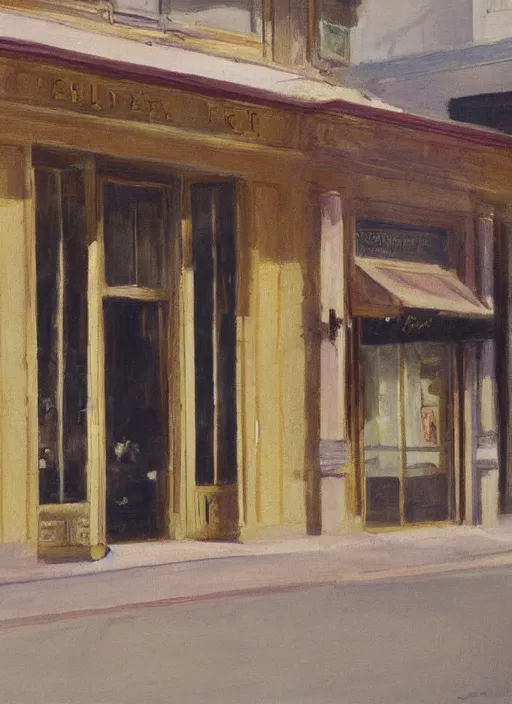 Image similar to artwork painting of storefront by john singer sargent