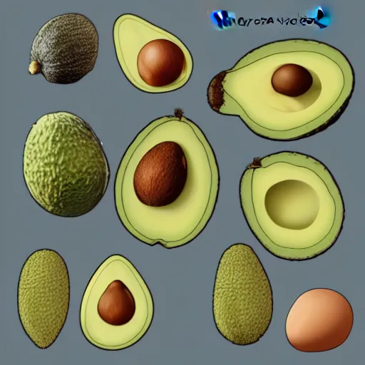 Image similar to anatomy of a avocado, da vinci notes, ultradetailed, artstation