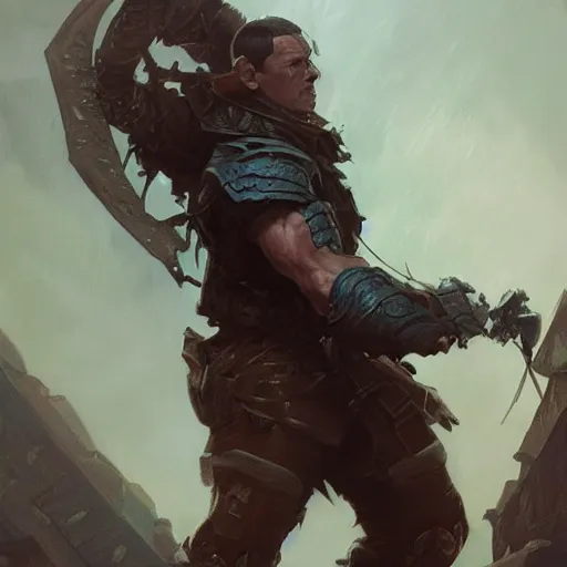 Image similar to john cena as a rogue, d & d, fantasy, highly detailed, digital painting, artstation, concept art, matte, sharp focus, illustration, art by greg rutkowski and alphonse mucha