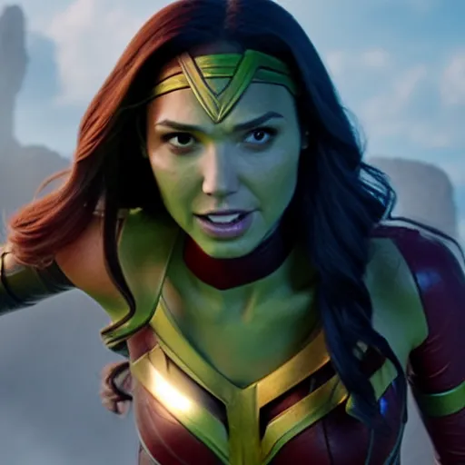 Image similar to Film still of Gal Gadot as Gamora, from Guardians of the Galaxy Vol. 2 (2017)