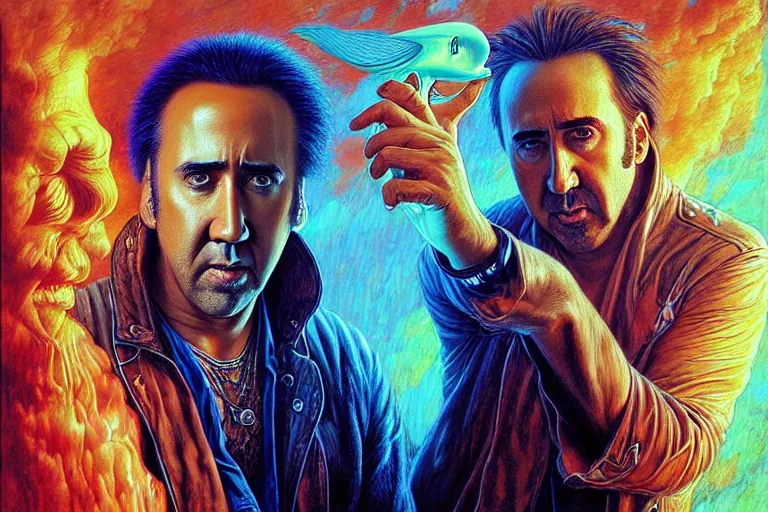 Image similar to nicolas cage in “ miami vice ” artwork, 4 k digital art, neon, 8 0's style tomasz alen kopera, peter mohrbacher, donato giancola, ilya repin, drew struzan