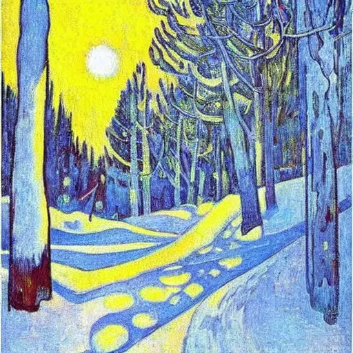 Prompt: light through the snow expressive art by gaugin