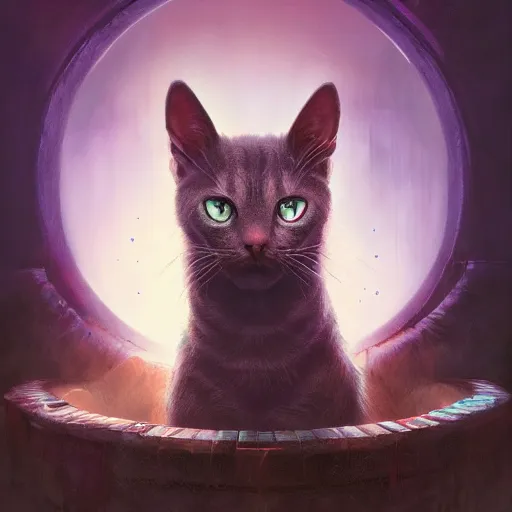 Prompt: The Rainbow cat enthroned in hell , hyperrealism, no blur, 4k resolution, ultra detailed, style of Dragan Bibin, Denis Villeneuve, Tyler Edlin, Greg Rutkowski, DeviantArt