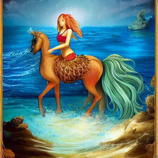 Image similar to a horse with a mermaid tail, fantasy art,