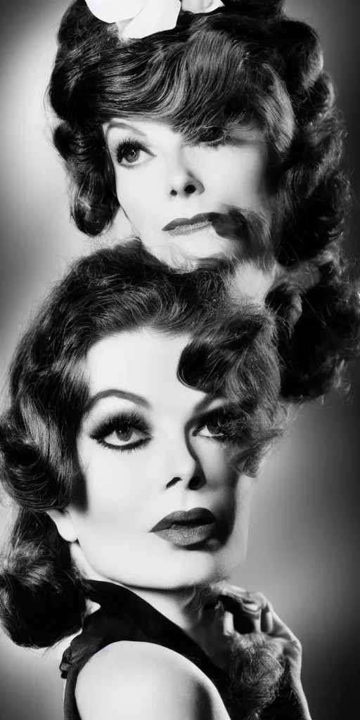 Prompt: a fashion photo portrait of a young Katherine Hepburn, full makup, smokey eye, medium shot. In the style of Helmut newton, robert maplethorpe, Stefano Brunesci, Lachlan Bailey, Herb Ritts, Ellen Von Unwerth, Haris Nukem, Annie Leibovitz. detailed photo, hd, 4k, trending on artstation, 35mm, f1.8