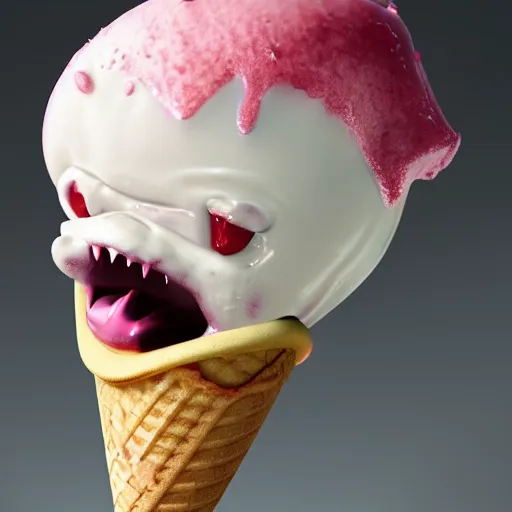 Image similar to ice cream popsicle shaped like screaming chucky doll, octane render, centered, slightly melted