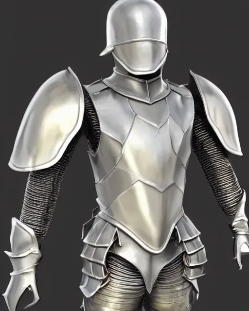 Prompt: fantasy armor, clean, shiny silver armor with gold trim, trending on artstation, flat shading, extremely smooth, orthographic front view, professional