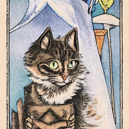 Image similar to detailed art tarot card with cat