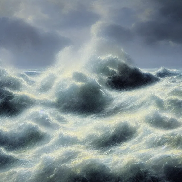 Image similar to a beautiful masterpiece painting of a rough seas on the coast in a storm by juan gimenez, award winning, trending on artstation,