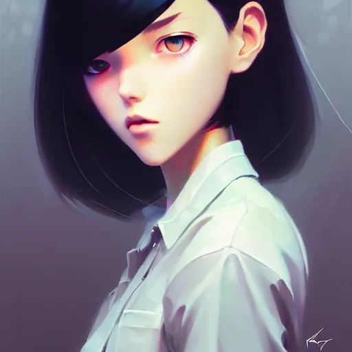 Image similar to elegant girl in urban outfit, cute fine face, rounded eyes, digital painting, fan art, pixiv, by Ilya Kuvshinov, katsuhiro otomo ghost-in-the-shell, magali villeneuve, artgerm, Jeremy Lipkin and Michael Garmash and Rob Rey