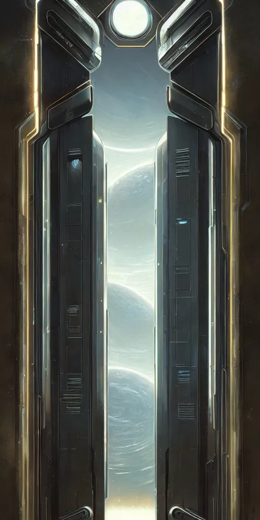 Image similar to 1 9 8 0 s hyper realistic art - deco sci - fi double door by jordan grimmer, darek zabrocki