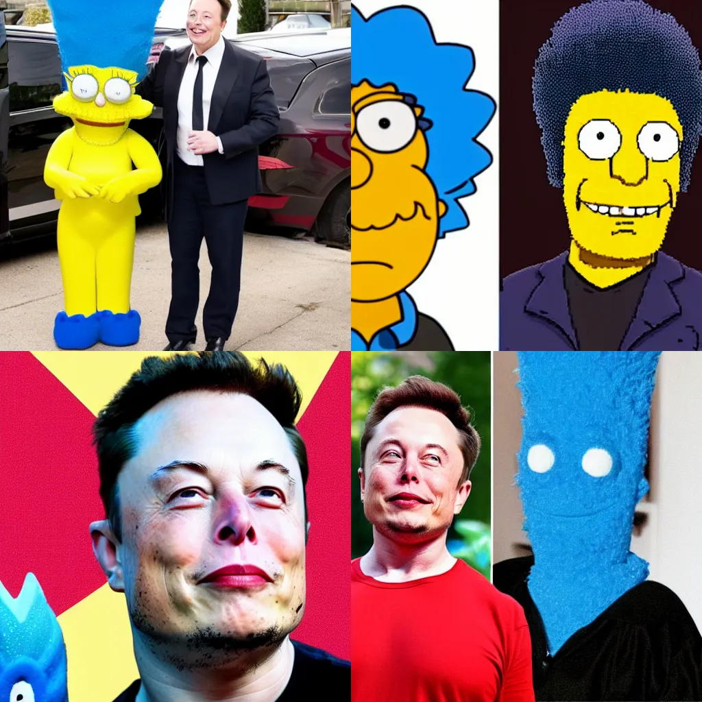 Prompt: elon musk cosplaying as marge simpson