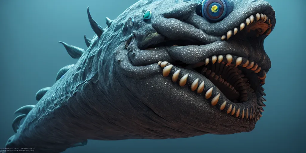 Image similar to a portrait of deep sea monster by oleg vdovenkov, sharp focus, trending on artstation, cinematic lighting, hyper realism, octane render, 8 k, hyper detailed