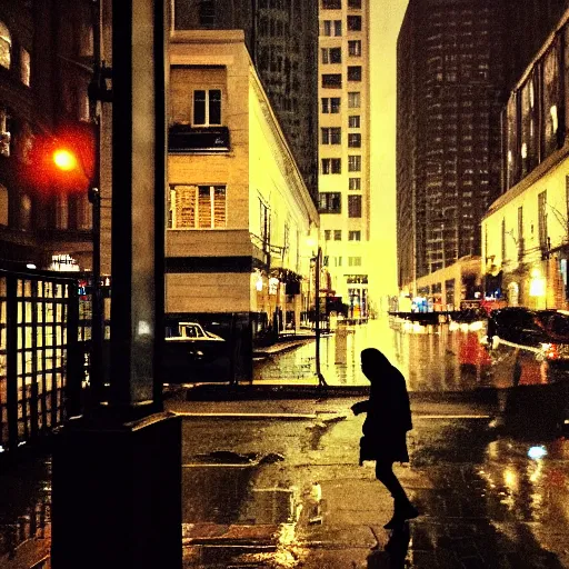 Image similar to connor kenway on the street of modern boston, rainy evening, sharp focus, shot on iphone,