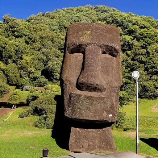 Image similar to Moai statue giving a TED talk