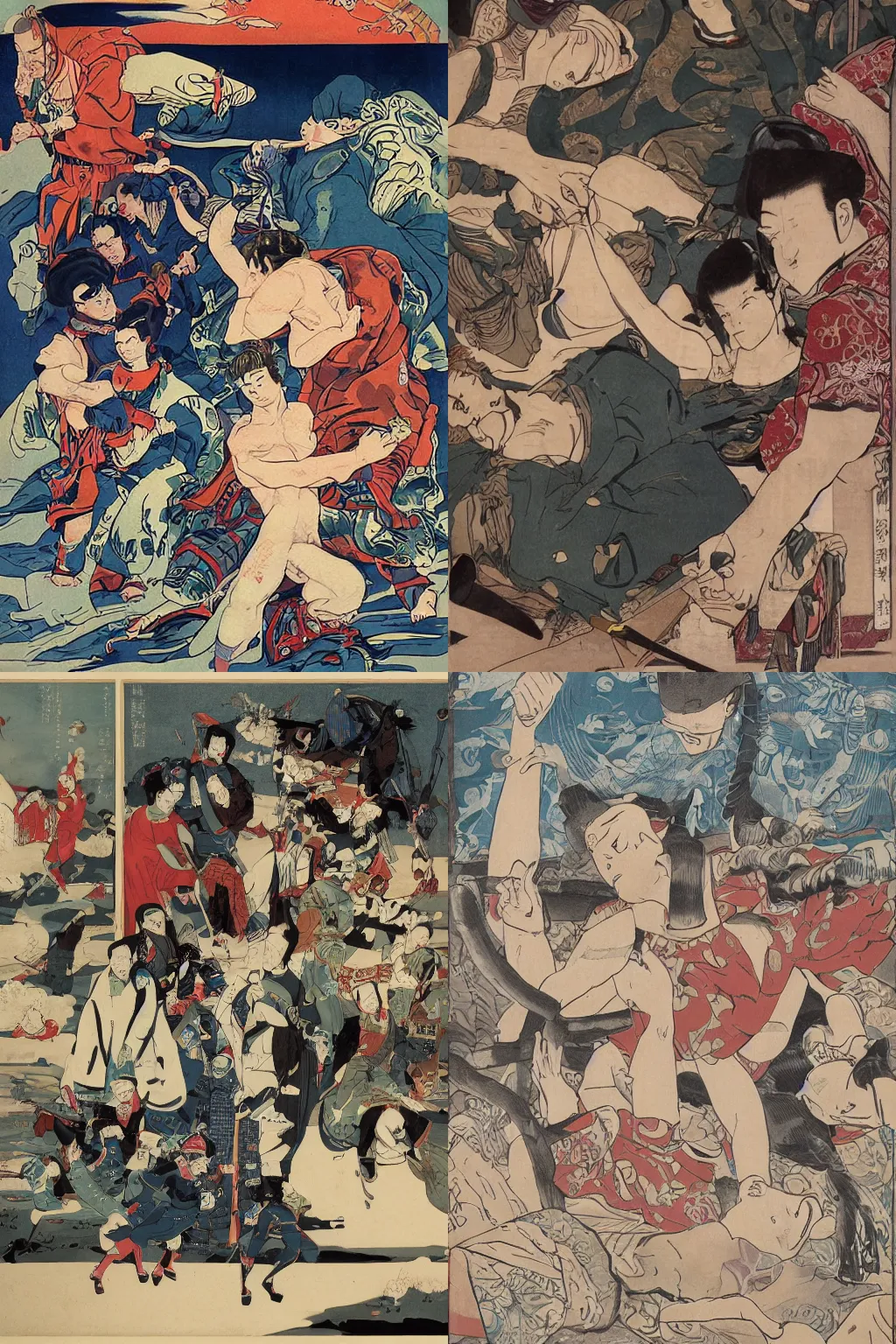 Image similar to action movie poster in the style of ukiyo-e