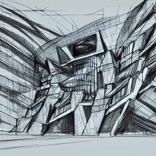 Prompt: complex sketch concept art futuristic building