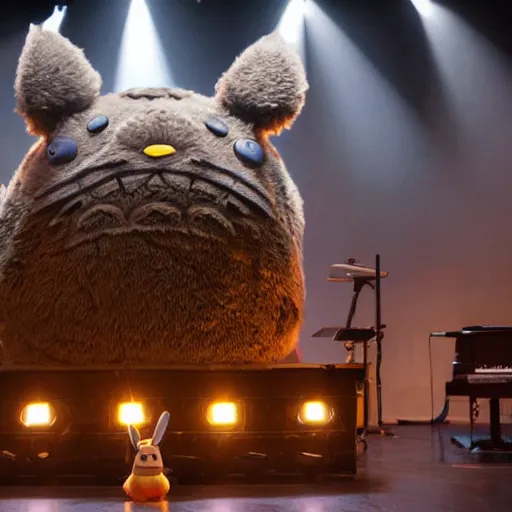 Prompt: totoro animatronic on a stage with spotlights