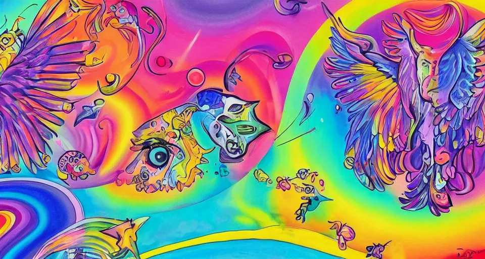 Image similar to lisa frank painting in the style of bosch