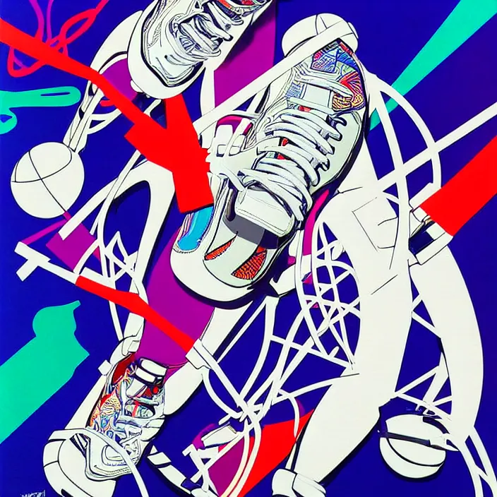 Image similar to futuristic sneakers in jeff koons hip hop bauhaus style, highly detailed, hyper realistic, art by todd mcfarlane