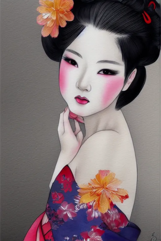 Prompt: pretty seductive geisha, digital art, 8k, character, realistic, portrait, photorealism, japan watercolour, masterpiece art