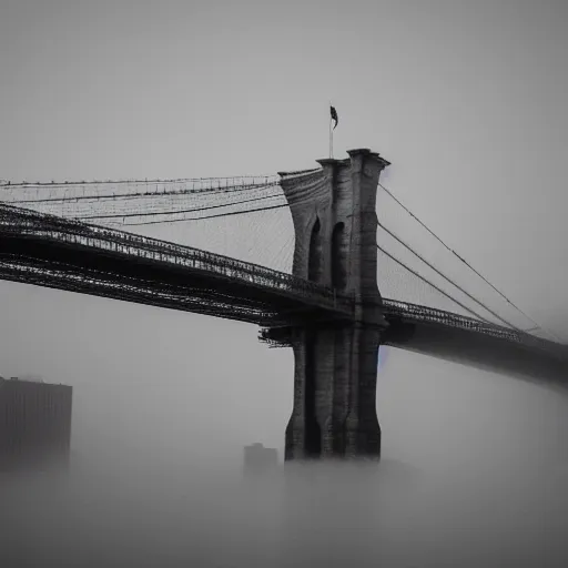 Prompt: brooklyn bridge in mist and fog