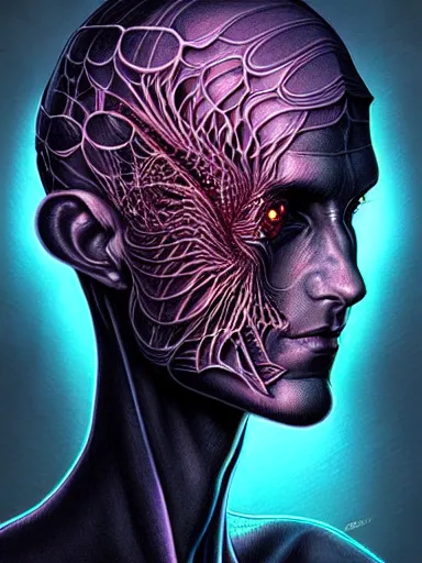 Image similar to portrait study, lord of regeneration, illustrated on black paper by, artgerm, moebius, android jones : : fractal lotus pattern : : digital painting, digital art, concept art, character design, imaginefx : : hyperrealism, dark fantasy