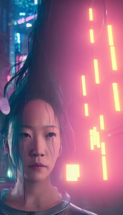 Prompt: dianne doan, girl, altered carbon, highly detailed surreal neon big in japan vfx portrait of a android, stephen bliss, unreal engine, greg rutkowski, loish, rhads, beeple, makoto shinkai and lois van baarle, ilya kuvshinov, rossdraws, tom bagshaw, global illumination, detailed and intricate environment