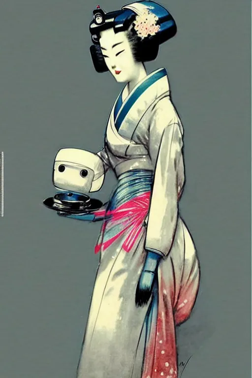 Prompt: ( ( ( ( ( 1 9 5 0 s retro future robot android aluminum geisha. muted colors. ) ) ) ) ) by jean - baptiste monge!!!!!!!!!!!!!!!!!!!!!!!!!!!!!!