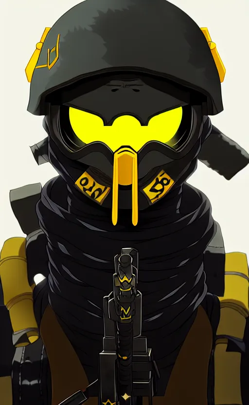 Prompt: anime portrait of a vicious helldiver scout soldier, black armor with yellow accents, ilya kuvshinov, anime, pixiv top monthly, trending on artstation, cinematic, danbooru, zerochan art, kyoto animation