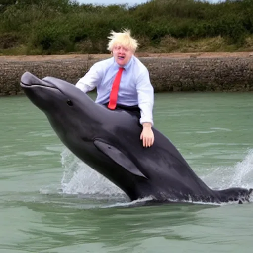 Prompt: boris johnson riding a dolphin