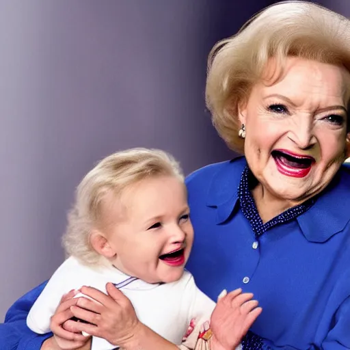 Prompt: betty white juggling babies