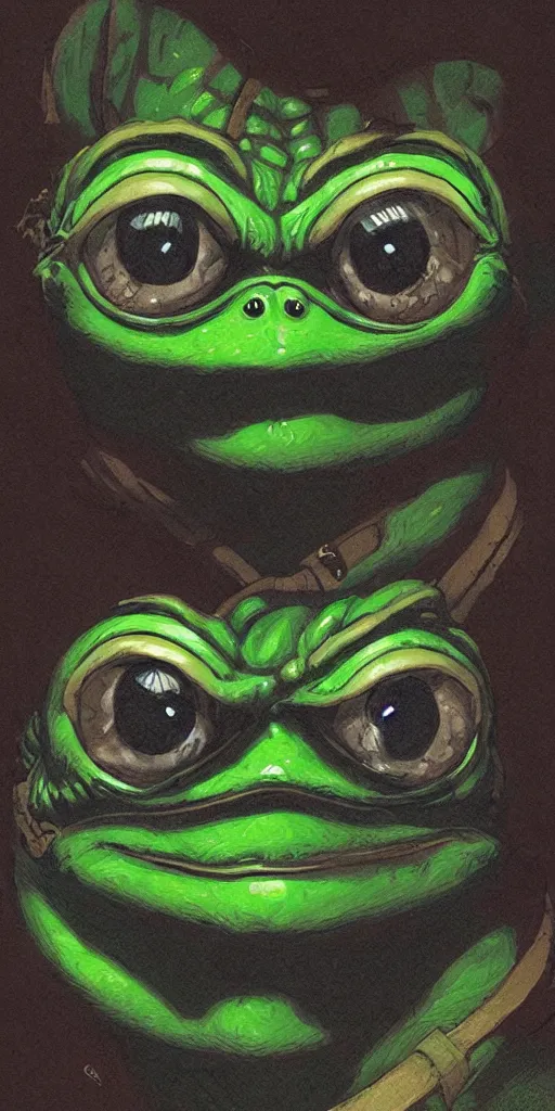 Image similar to Portrait of Pepe The Frog, marvel comics, dark, intricate, highly detailed, smooth, artstation, 4k digital illustration by Greg Rutkowski