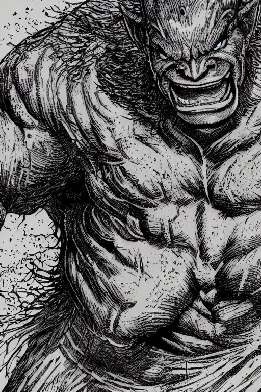 Image similar to hunched ogre, highly detailed, digital art, sharp focus, trending on art station, kentaro miura manga art style