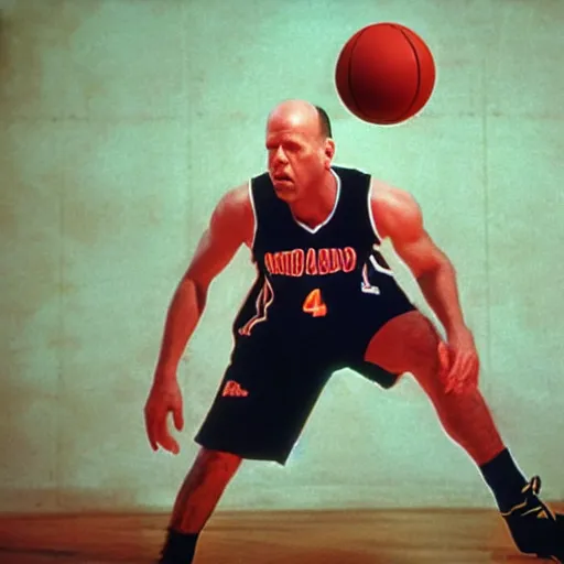 Image similar to bruce willis as a basketball player, photography,