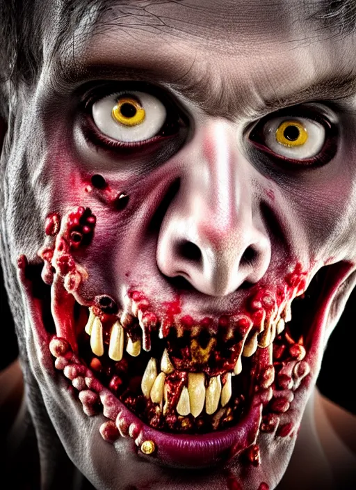 Image similar to zombie hollywood professional acting headshot, hyperrealism, intricate detailed, studio lighting, charming expression gesicht