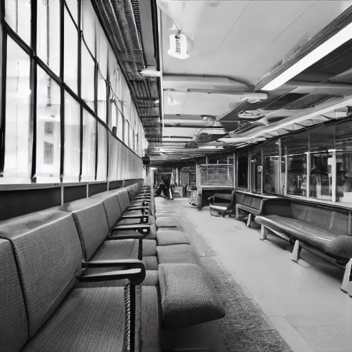 Image similar to waiting room of a large station, photographic image, highly detailed, sharp focus