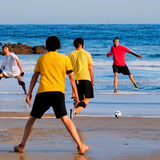 Image similar to adults playing soccer in the beach