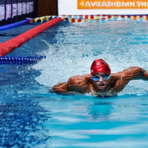 Image similar to a man finishing the 100 meter swim in record time