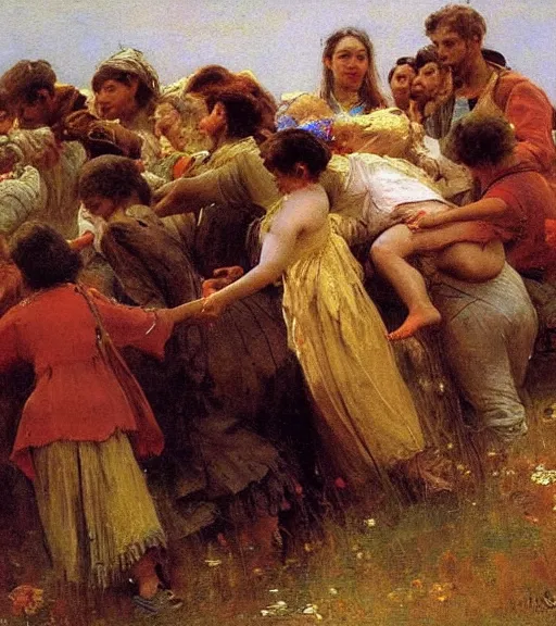 Image similar to high quality high detail painting by ilya repin, migration of humans, hd
