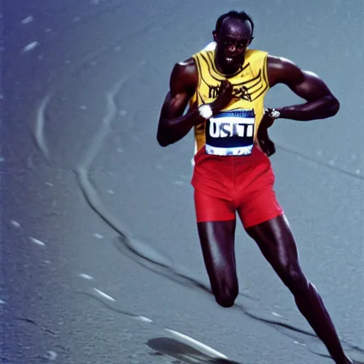 Prompt: usain bolt racing on the moon, kodachrome film