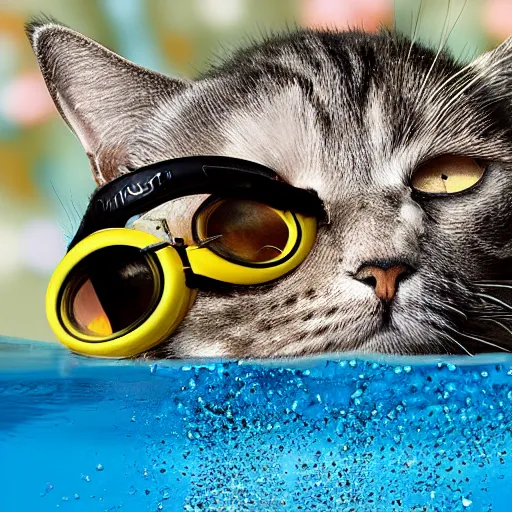 Image similar to detailed cat with goggles swimming in pool