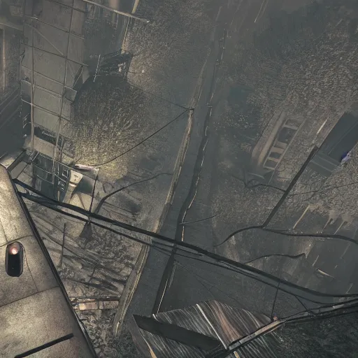 Image similar to playstation 5 screenshot of unstable silent hill, overhead view