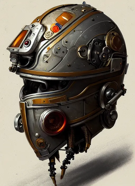 Image similar to a futuristic steampunk robotic helmet for motogp highly detailed, digital painting, concept art, smooth, sharp focus, illustration, art by greg rutkowski