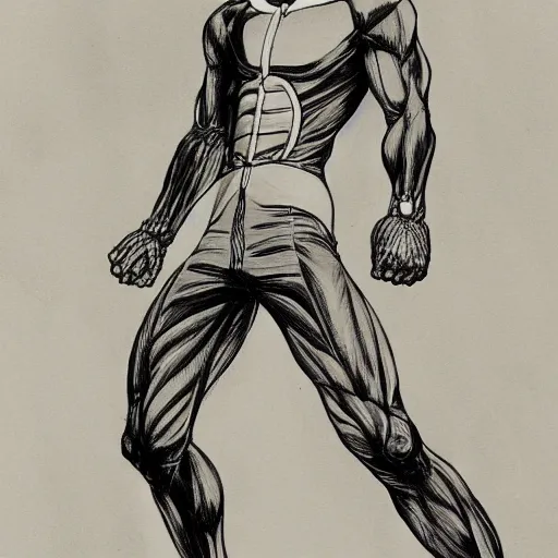 Prompt: anatomical, labelled, medical drawing of saitama, one punch man anime style