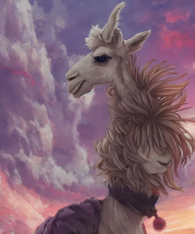 Image similar to llama, anime fantasy illustration by tomoyuki yamasaki, kyoto studio, madhouse, ufotable, comixwave films, trending on artstation