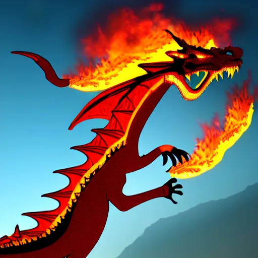 Prompt: fire breathing dragon igniting the sky with it's firey flames, 8 k.
