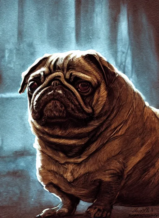 Prompt: Demonic Pug, watercolor, dramatic lighting, cinematic, establishing shot, extremely high detail, foto realistic, cinematic lighting, pen and ink, intricate line drawings, by Yoshitaka Amano, Ruan Jia, Kentaro Miura, Artgerm, post processed, concept art, artstation, matte painting, style by eddie mendoza, raphael lacoste, alex ross,